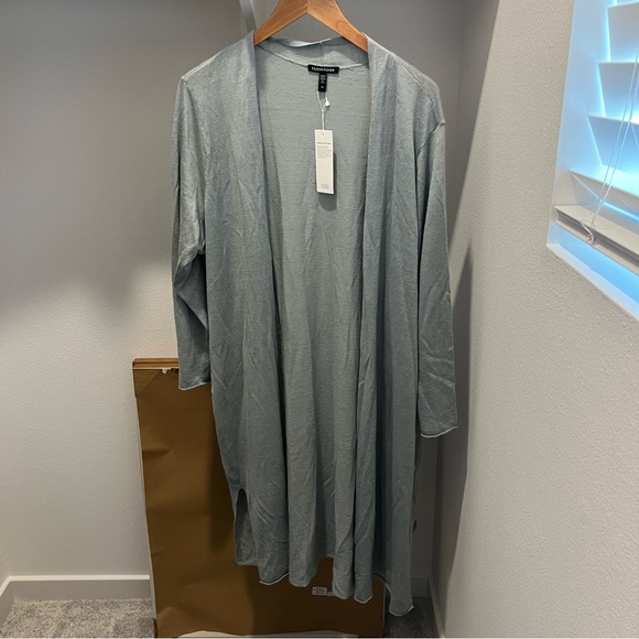 NWT Eileen Fisher Longline Open Front Organic Linen & Cotton Cardigan - Picture 4 of 6